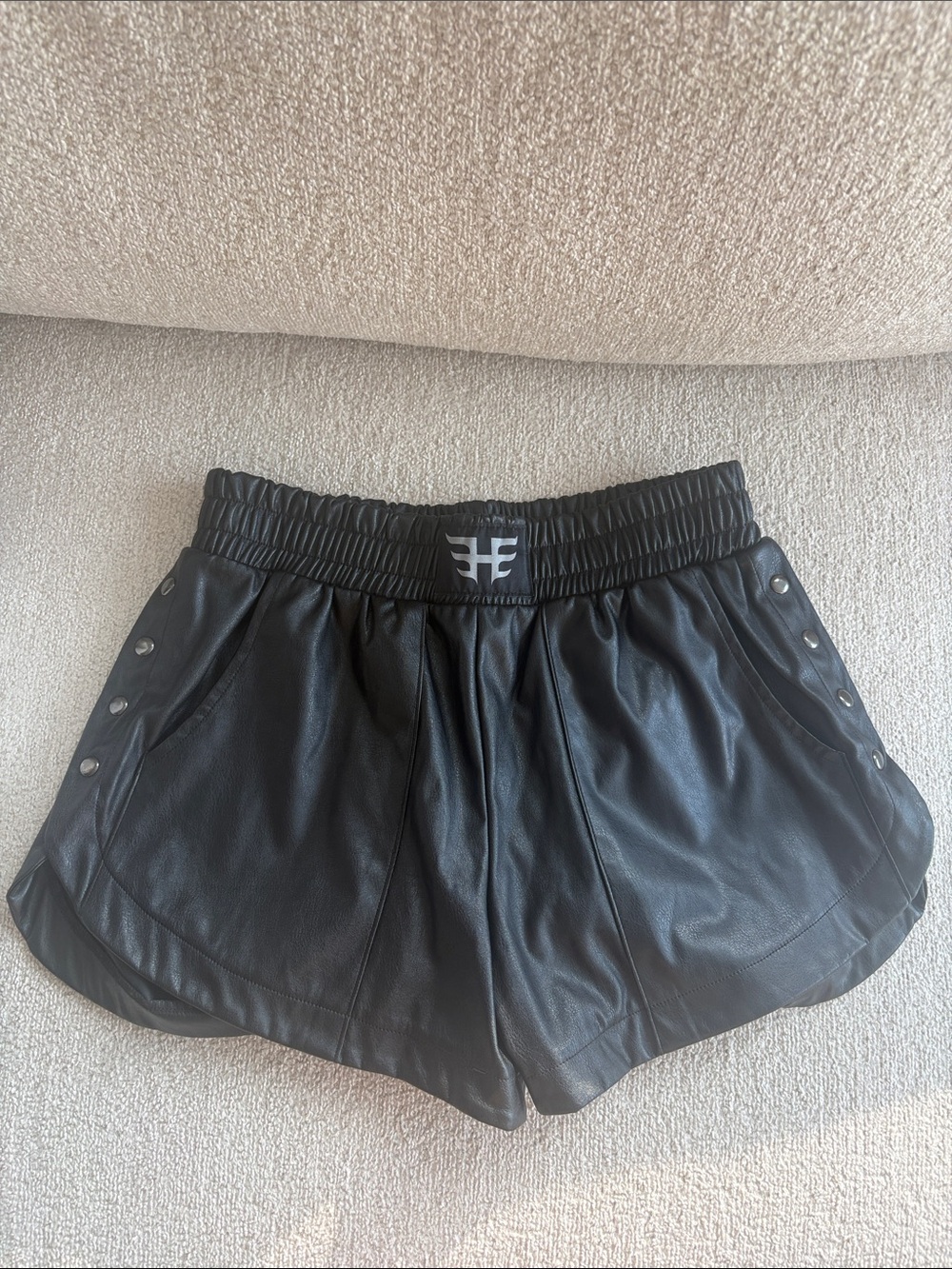 Faux Leather Black Elastic Waist Women’s Shorts